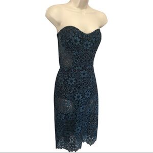 For Love & Lemons Sophia Bustier Dress Blue Floral Lace Sheer W/Bodysuit M